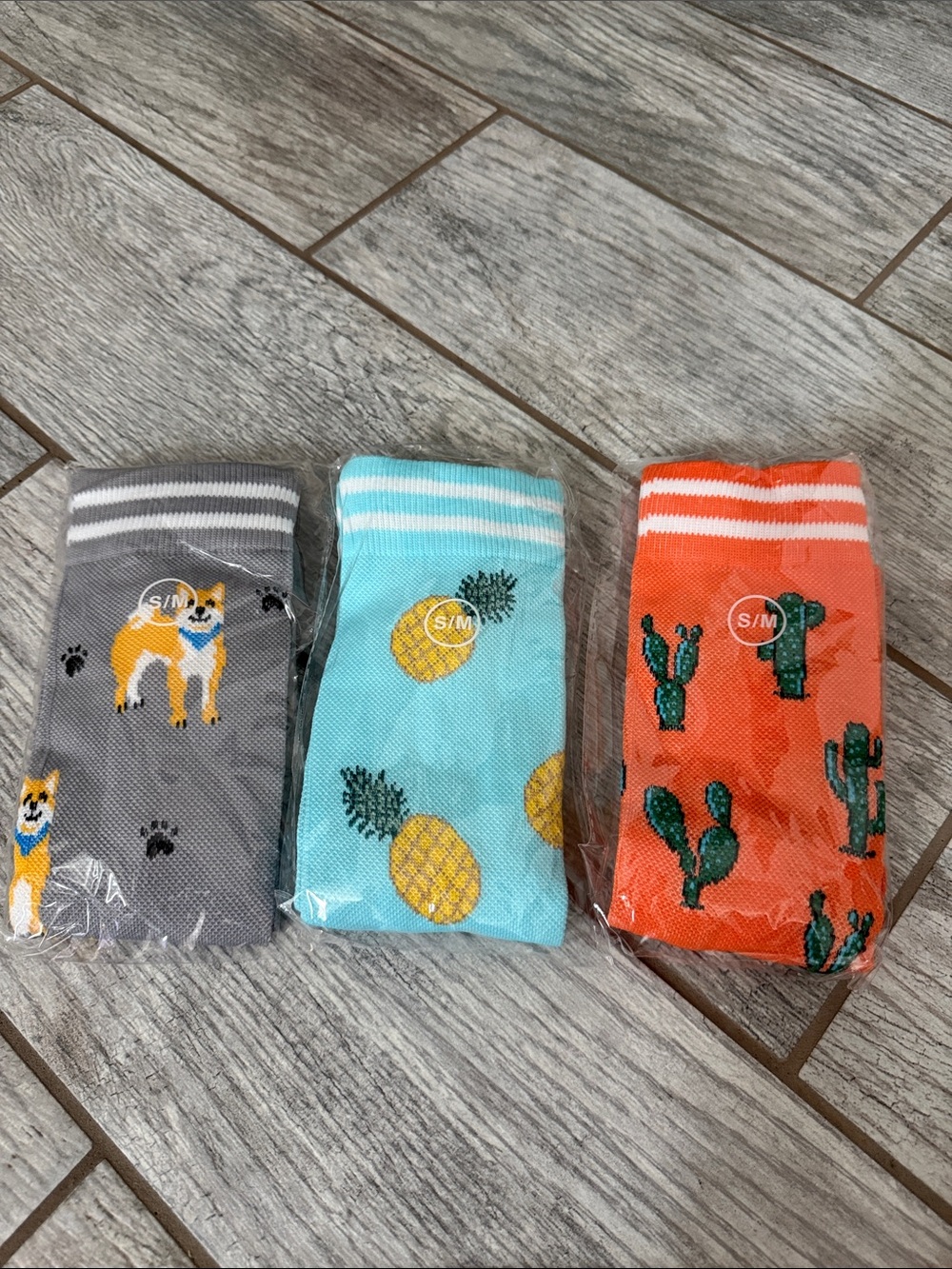 Adult Compression Socks - Gray Dog, Aqua Pineapple & Orange Cactus - Multipack